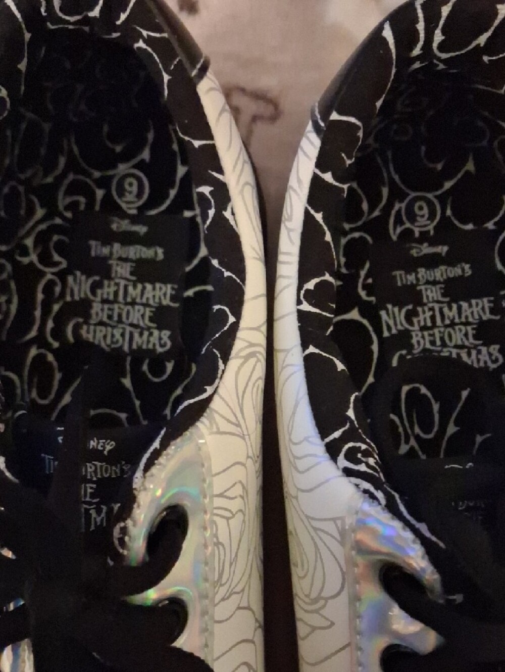 Disney Nightmare Before Christmas Multi-Pattern White Sneakers with Holographics - Picture 4 of 13